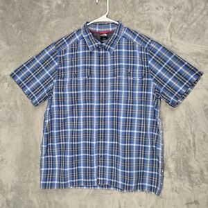 The North Face Mens Plaid Short Sleeve XL Blue Tan Button Lightweight Breathable